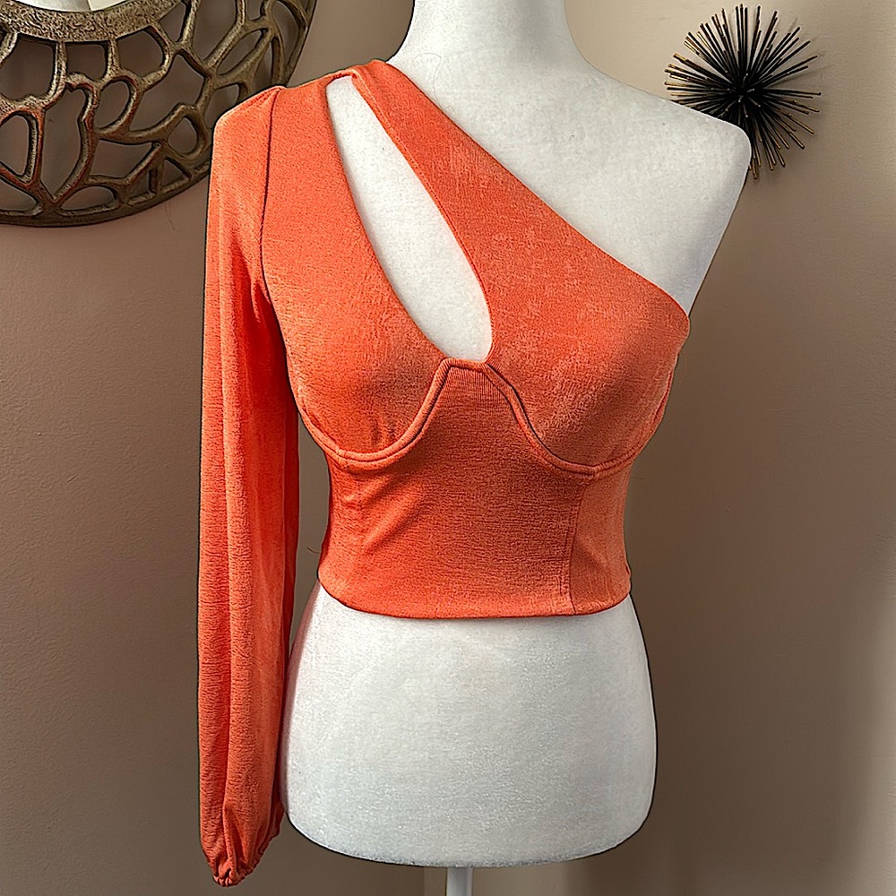 Tangerine One Sleeve Crop Top